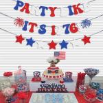 Red White Blue Glitter Party Like It's 1776 Banner USA American Stars Garland Banner for 4th of July Party Decorations Independence Day Home Yard Party Decorations Supplies
