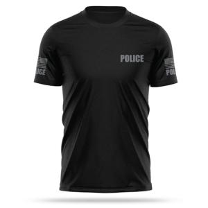13FA Police Utility T Shirt for Men - USA Patriotic Lightweight Tee - Micro Polyester, Moisture-Wicking Quick-Dry Comfort (US, Alpha, XX-Large, Regular, Regular, Black & Gray)