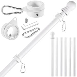 BONWIN White Flag Pole Kit for Outside House, 7 FT Thickened Stainless Steel Wall Mount Flag Pole for 3x5'/ 4x6' American Flag, 1" Anti-Wrap Spinning Flagpole Rings Hardware Kits for Porch Yard