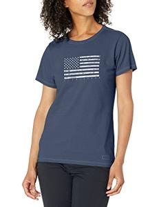 Life is Good. Womens Crusher Tee Classic Flag USA, Darkest Blue-L