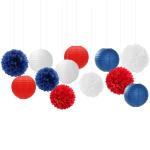 Fourth-4th Of July Imemorial-Day Party-Decorations - 15pcs Red White Blue Paper-Flowers Lanterns,Patriotic Graduation Tissue Pom Poms Streamers,Independence Veterans Hanging Supplies Decor Hugfond
