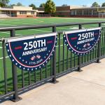 KIIPOAPAU 2PCS 250 Years Anniversary Flag Bunting 1.5X3 FT 1776-2026 Fan Flags Patriotic Stars Yard Signs Party Supplies Hanging Decor for Room House Welcome Backdrop with Brass Grommets