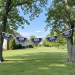 KIIPOAPAU 2PCS 250 Years Anniversary Flag Bunting 1.5X3 FT 1776-2026 Fan Flags Patriotic Stars Yard Signs Party Supplies Hanging Decor for Room House Welcome Backdrop with Brass Grommets