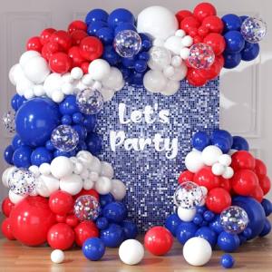 Red White and Blue Balloons Garland Arch Kit 164pcs Balloons Different Sizes 5 10 12 18inch with Confetti Balloons for Labor Day 4th of July Baseball Birthday Party Decorations