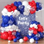 Red White and Blue Balloons Garland Arch Kit 164pcs Balloons Different Sizes 5 10 12 18inch with Confetti Balloons for Labor Day 4th of July Baseball Birthday Party Decorations