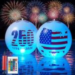 Patriotic Solar LED Floating Pool Lights Inflatable(2-Pack) - 16" Glow Ball with US 250th Anniversary Designs, Color Changing Float/Hang/In-Ground Ball with Remote for July 4th, Independence Day Decor