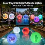 Patriotic Solar LED Floating Pool Lights Inflatable(2-Pack) - 16" Glow Ball with US 250th Anniversary Designs, Color Changing Float/Hang/In-Ground Ball with Remote for July 4th, Independence Day Decor