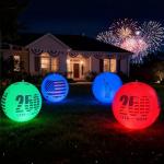 Patriotic Solar LED Floating Pool Lights Inflatable(2-Pack) - 16" Glow Ball with US 250th Anniversary Designs, Color Changing Float/Hang/In-Ground Ball with Remote for July 4th, Independence Day Decor