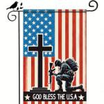BlissYard Memorial Day 4th of July God Bless the USA Patriotic Garden Flag America Military Soldier Yard Outside Home Decorations American USA Outdoor Small Decor Double Sided 12 x 18