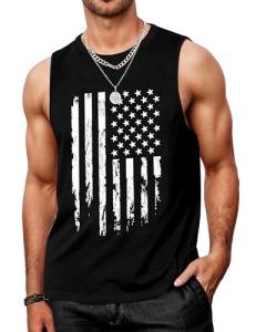 Indoner Mens Patriotic Tank Tops Graphic Sleeveless Shirts Workout Tanks for Men Summer Hawaiian Vacation Muscle T-Shirt Black