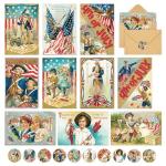 Whaline 40Pcs Patriotic Greeting Cards 10 Designs Vintage 4th of July Note Card with Stickers Envelopes for Independence Day Party Favors Classroom Home Office Supplies, 4 x 6 Inch