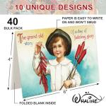 Whaline 40Pcs Patriotic Greeting Cards 10 Designs Vintage 4th of July Note Card with Stickers Envelopes for Independence Day Party Favors Classroom Home Office Supplies, 4 x 6 Inch