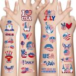 Awinmay 4th of July Temporary Tattoos - 80 Pcs Independence Day American Flag Red White and Blue Tattoos for Kids,Memorial Day,Labor Day,Fourth of July Party Decorations and USA Party Favors 10 Sheets