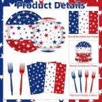 100 Pcs Patriotic Party Supplies Set, Serves 25 – Disposable Red White Blue Star Paper Plates, Napkins, and Forks, American Flag Themed Tableware for 4th of July, Memorial Day, Labor Day Decorations