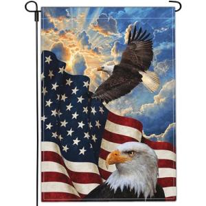 NASIAN Patriotic Garden Flag 4th of July Memorial Day Garden Flag American Eagle Garden Flags for Outside 12x18 Double Sided Veterans Day Flag House Yard Sign Holiday Outdoor Decorations