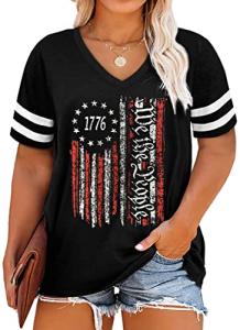 Plus Size Tops American Flag Shirts Womens V Neck Patriotic Tshirt USA Graphic Tee 4th of July T-Shirt