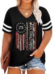 Plus Size Tops American Flag Shirts Womens V Neck Patriotic Tshirt USA Graphic Tee 4th of July T-Shirt