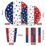 Whaline 96Pcs Patriotic Party Tableware Set with Paper Plate Napkin Cup Red White Blue Star 4th of July Disposable Dinnerware for 24 Guests Independence Day Party Table Decor