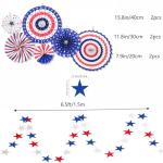 PintreeLand 27PCS 4th of July Patriotic Party Decorations Set–Red White Blue Paper Fans, Star Pom Poms, USA Flag Pennant, Swirl Streamers for Memorial Day Home, Office Decor
