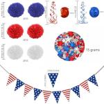 PintreeLand 27PCS 4th of July Patriotic Party Decorations Set–Red White Blue Paper Fans, Star Pom Poms, USA Flag Pennant, Swirl Streamers for Memorial Day Home, Office Decor