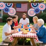 PintreeLand 27PCS 4th of July Patriotic Party Decorations Set–Red White Blue Paper Fans, Star Pom Poms, USA Flag Pennant, Swirl Streamers for Memorial Day Home, Office Decor