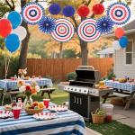 PintreeLand 27PCS 4th of July Patriotic Party Decorations Set–Red White Blue Paper Fans, Star Pom Poms, USA Flag Pennant, Swirl Streamers for Memorial Day Home, Office Decor