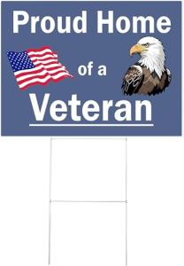 Gear Tatz - Proud Home Of A Veteran - Patriotic Yard Sign - White Plastic Corrugated Placard Embossed With Vinyl Decal - Professionally Made In The USA (1-Sided, 18X24)