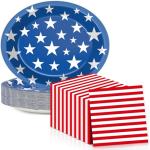 QOUBAI Patriotic Oval Paper Plates 11inch 4th of July American Flag Paper Plate and Napkin, Dish Tray Independence Party Decoration Supplies for Veterans Election Day Memorial Day Tableware, 25 Guest