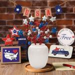 4 Pack 15" Large Patriotic Glitter Ball Centerpiece Stems, Independence Day Artificial Berry Stem Star Picks, 4th of July Red White Blue Pentagram Faux Berry Branch Sticks for Memorial Day Home Decor