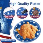 QOUBAI Patriotic Oval Paper Plates 11inch 4th of July American Flag Paper Plate and Napkin, Dish Tray Independence Party Decoration Supplies for Veterans Election Day Memorial Day Tableware, 25 Guest