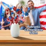 4 Pack 15" Large Patriotic Glitter Ball Centerpiece Stems, Independence Day Artificial Berry Stem Star Picks, 4th of July Red White Blue Pentagram Faux Berry Branch Sticks for Memorial Day Home Decor