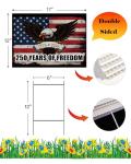 2 Pack 250th Anniversary Patriotic Yard Sign 12" x 17" with H Stakes, Double Sided American Flag Eagle 1776-2026 Waterproof Independence Day Lawn and Garden Decor, 250 Years of Freedom Outdoor Welcome Sign