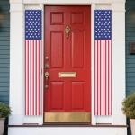 2pcs 4th of July Porch Sign Banners, American Flag Hanging Banner Stars Stripes Independence Memorial Festival Door Decor Patriotic Decorations for Home Yard Indoor & Outdoor Use