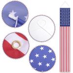 2pcs 4th of July Porch Sign Banners, American Flag Hanging Banner Stars Stripes Independence Memorial Festival Door Decor Patriotic Decorations for Home Yard Indoor & Outdoor Use