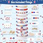 Goldwise 2958 Pcs 4th of July Red White and Blue Beads Bracelet Making Kit with Clay Beads Glass Seed Beads Tattoo Stickers, Patriotic Beads for Jewelry Making with Letter Beads and Charms