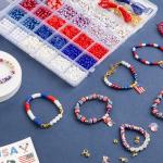 Goldwise 2958 Pcs 4th of July Red White and Blue Beads Bracelet Making Kit with Clay Beads Glass Seed Beads Tattoo Stickers, Patriotic Beads for Jewelry Making with Letter Beads and Charms