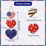 4th of July Decorations Patriotic Wreath Heart Hanging Decor 4th of July Wreaths for Front Door Wooden Front Door Decorations Memorial Day Fourth of July for Porch Wall Indoor Home Decor