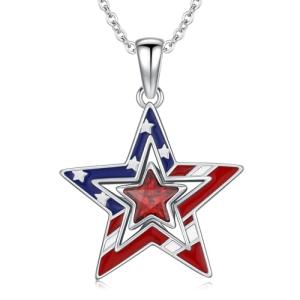 KoyeKei American Flag Necklace for Women 925 Sterling Silver USA Flag Star Pendant Independence Day Gifts 4th of July Necklace Patriotic Jewelry for Wife Sister Girlfriend