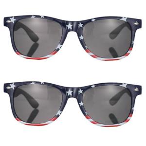 QYVEWY 2 Pack American Flag Sunglasses Bulk for Men Women Classic Patriot Independence Day Supplies (2Blue frame)