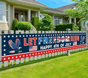 Ufocusmi 4th of July Decorations Let Freedom Ring Banner, Red White and Blue Happy 4th of July Yard Sign, Patriotic Party Decor 9.8 x 1.6 ft