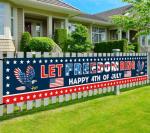 Ufocusmi 4th of July Decorations Let Freedom Ring Banner, Red White and Blue Happy 4th of July Yard Sign, Patriotic Party Decor 9.8 x 1.6 ft