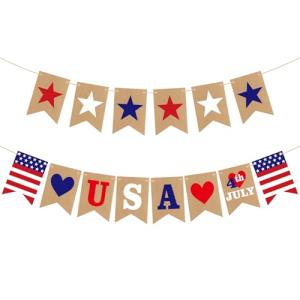 4th of July Banner Decorations, Fourth of July Patriotic Banner Decorations, Red White and Blue Decor for Independence Day, Home Party Mantel Fireplace Supplies