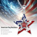 KoyeKei American Flag Necklace for Women 925 Sterling Silver USA Flag Star Pendant Independence Day Gifts 4th of July Necklace Patriotic Jewelry for Wife Sister Girlfriend