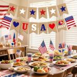 4th of July Banner Decorations, Fourth of July Patriotic Banner Decorations, Red White and Blue Decor for Independence Day, Home Party Mantel Fireplace Supplies