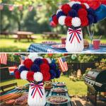 LPREUTWN 36 Pcs Artificial Chrysanthemums Flowers Patriotic Flowers Decor 4th of July Fake Silk Flowers Bouquet for Home Decor Indoor Memorial Day Table Centerpiece (Red, White, Blue)