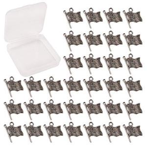 SUNNYCLUE 100Pcs American Flag Patriotic Charms - USA Independence Day Antique Silver Alloy for Jewelry Making, Christmas Tree Decor, DIY Necklace, Bracelet, Earrings Craft