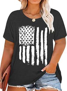 Women's Plus Size American Flag Shirts 4th of July Women Patriotic Graphic T-Shirt Oversized USA Flag Tops