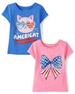 The Children's Place,Baby Girls,and Toddler All Holidays Short Sleeve Graphic T-Shirts,Multipacks,Americat/American Bow 2-Pack,5 Years