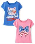 The Children's Place,Baby Girls,and Toddler All Holidays Short Sleeve Graphic T-Shirts,Multipacks,Americat/American Bow 2-Pack,5 Years