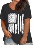 Women's Plus Size American Flag Shirts 4th of July Women Patriotic Graphic T-Shirt Oversized USA Flag Tops